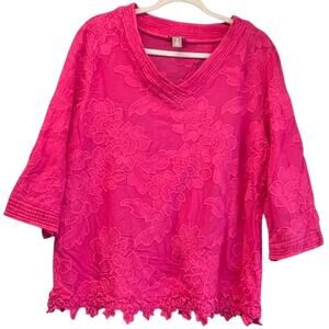 Chico’s Womens (3 XL/-16) Magenta Embroidery Fairy/Lagen Look Vacation Blouse